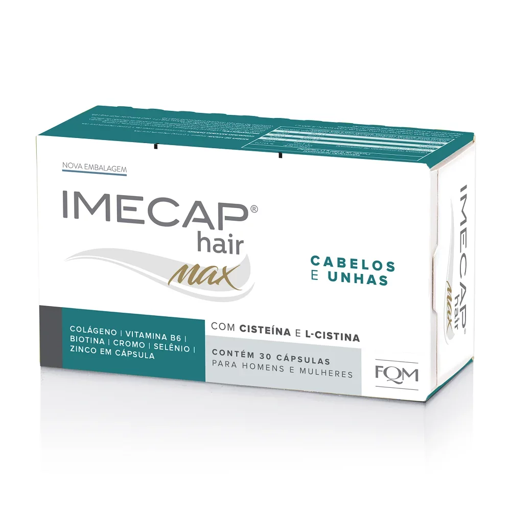 Embalagem de Imecap Hair Max cápsulas para cabelos e unhas